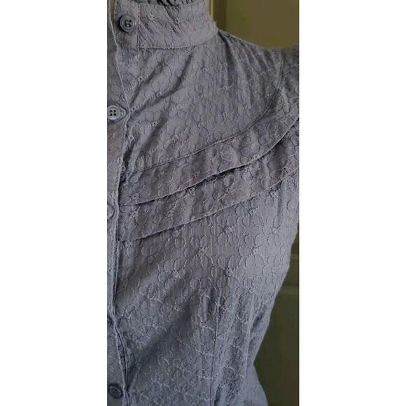 Pamela Love Midi Dress Small Cotton Blue Eyelet Embroidered Button Front - Picture 6 of 11